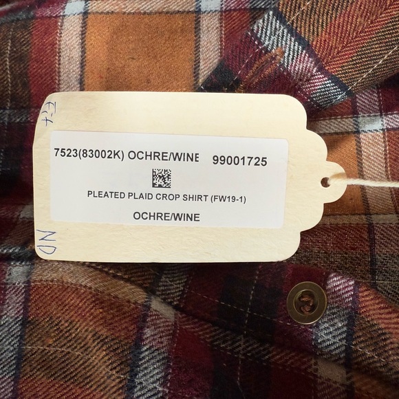 NWT hem & thread Pleated Plaid Crop Long sleeve Top Size Small - Picture 5 of 6